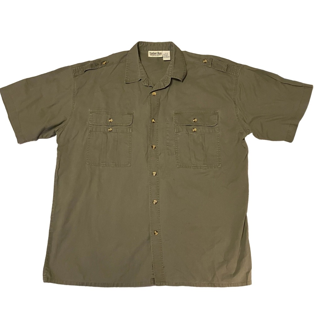 Timber Run Outdoor Gear Mens XL Olive Green Cotton Safari Utility Shirt Epaulets